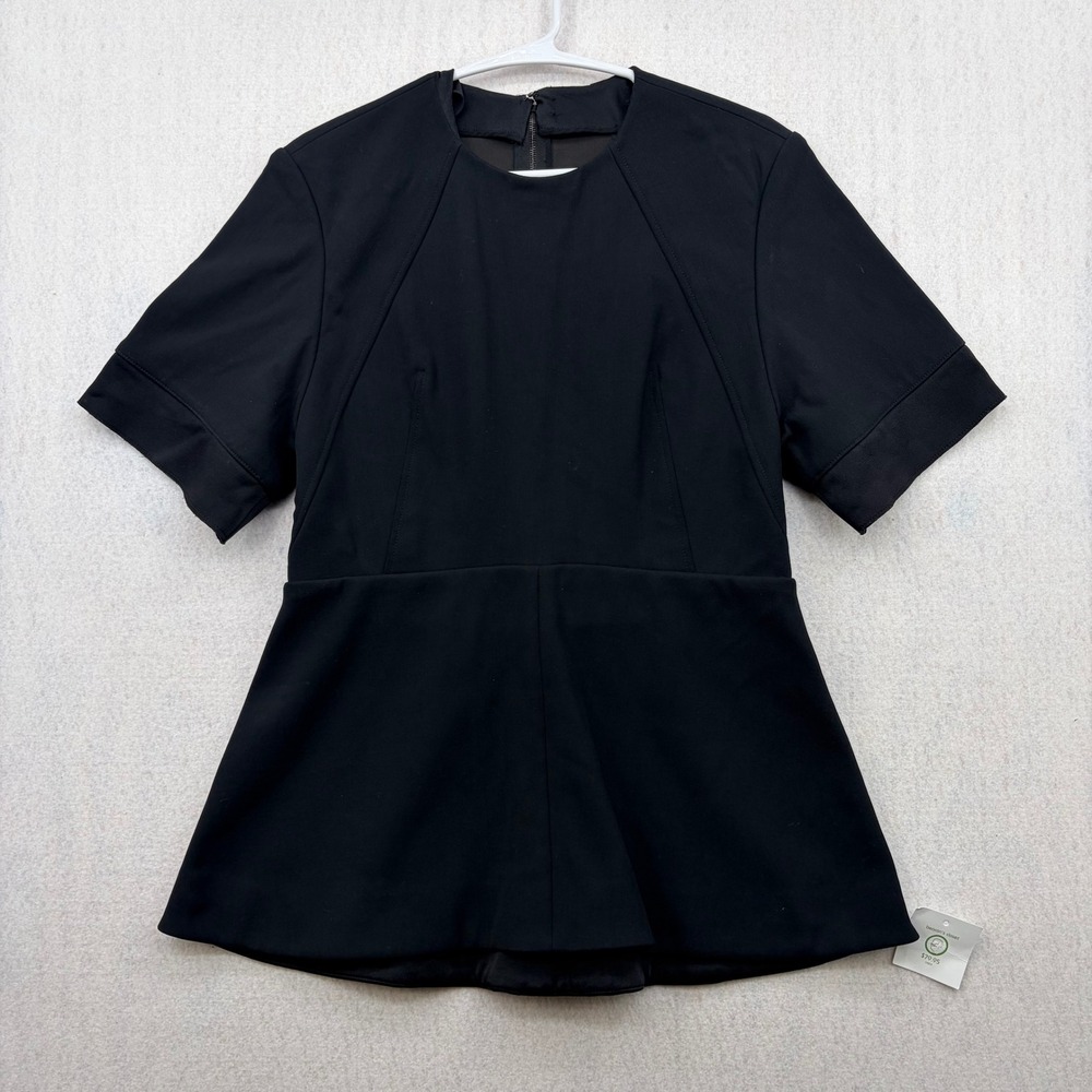 Proenza Schouler Black Peplum Top Original Sample Short Sleeve Back Zip